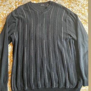 Axcess Black V-Neck Sweater with Textured Stripes